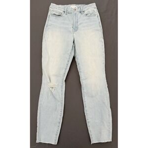 Good American Jeans Women's Size 4/27 Blue Skinny Distressed Raw Hem Stretch